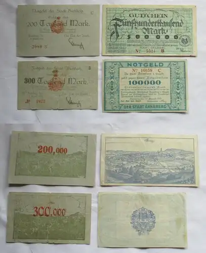 4 x Banknoten 100 bis 500 Tausend Mark Annaberg und Buchholz 1923 (144552)