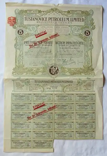 5 Stück Aktie Tustanovice Petroleum Ltd. London 14.06.1907 (130641)