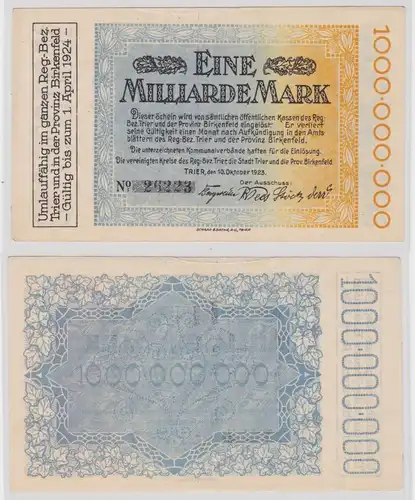 1 Milliarde Mark Banknote Inflation Notgeld Stadt Trier 10.10.1923 (137856)