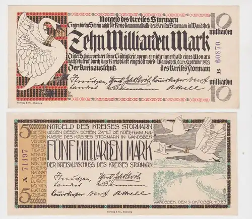 5 + 10 Mrd. Mark Banknote Inflation Notgeld Kreis Stormarn 1923 (137264)