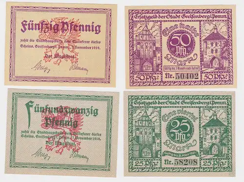 25 & 50 Pfennig Banknoten Notgeld Stadt Greifenberg 7.11.1919 (122472)