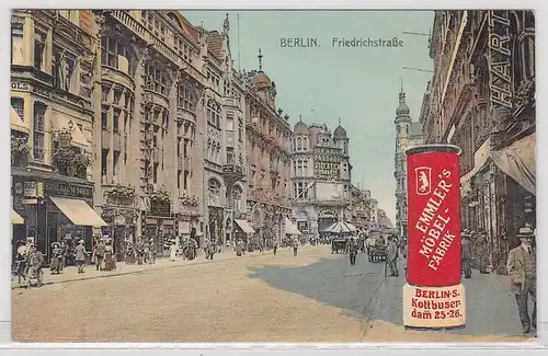 09772 Reklame Ak Berlin Friedrichstraße mit Werbe Litfaßsäule um 1910