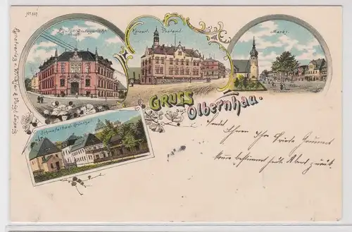 16608 Ak Lithographie Gruß aus Olbernhau Amtsgericht, Post usw. 1900