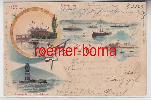 75082 Ak Lithografie Gruss aus Kiel Kriegshafen, Seebadeanstalt usw. 1903