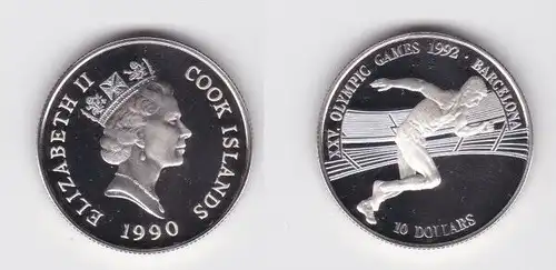 10 Dollar Silbermünze Cook Inseln 1990 Olympia Barcelona 1992 Läufer (152804)