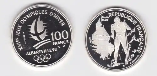 100 Franc Silber Münze Frankreich Olympia 1992 Albertville Langlauf (151240)