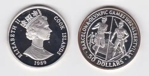 50 Dollar Silbermünze Cook Inseln Olympia Barcelona/Albertville 1989 (156341)