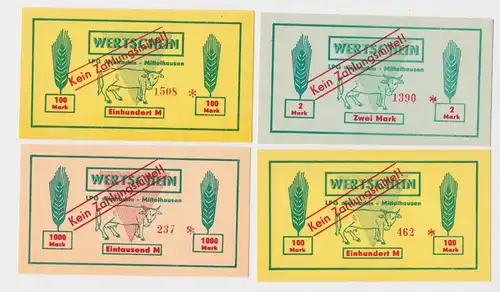4 Banknoten 2 bis 1000 Mark DDR LPG Geld "Eintracht" Mittelhausen (165504)