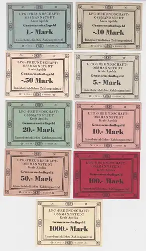 9 Banknoten 0,10 bis 1000 Mark DDR LPG Geld "Freundschaft" Ossmannstedt (165776)