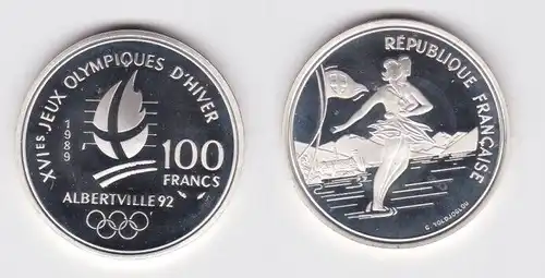 100 Franc Silber Münze Frankreich Olympia 1992 Albertville Eiskunstlauf (155832)