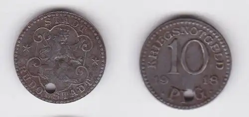 10 Pfennig Eisen Münze Notgeld Stadt Rudolstadt 1918 (164790)