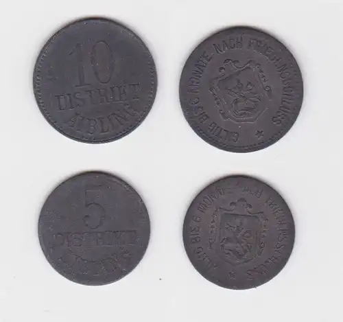 5 und 10 Pfennig Zink Münzen Notgeld Distrikt Aibling um 1917 (161420)