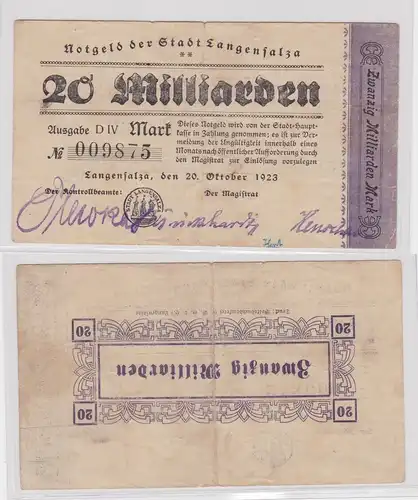 20 Milliarden Mark Banknote Stadt Langensalza 20.10.1923 (165986)
