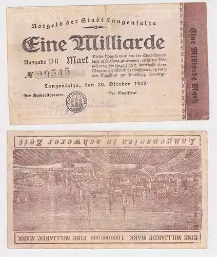 1 Milliarde Mark Banknote Stadt Langensalza 20.10.1923 (165264)