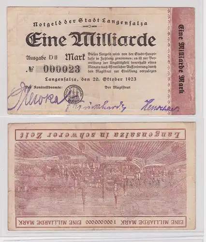 1 Milliarde Mark Banknote Stadt Langensalza 20.10.1923 (165466)