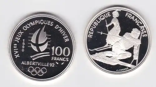 100 Franc Silber Münze Frankreich Olympia 1992 Albertville Slalom (159762)