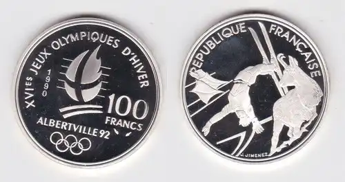 100 Franc Silbermünze Frankreich Olympia 1992 Albertville Trickskiläufer /155277