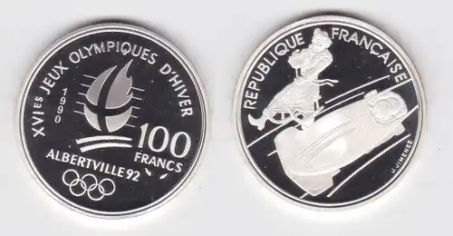100 Francs Silbermünze Frankreich 1990 Olympia 1992 Albertville 2er Bob (156604)
