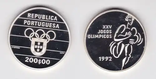 200 Escudos Silber Münze Portugal 1992 Olympiade Barcelona Läufer (151939)