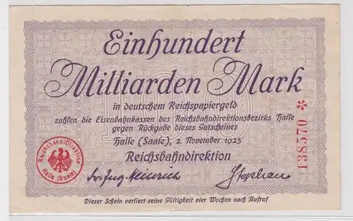 100 Milliarden Mark Banknoten Reichsbahndirektion Halle 1923 (165468)