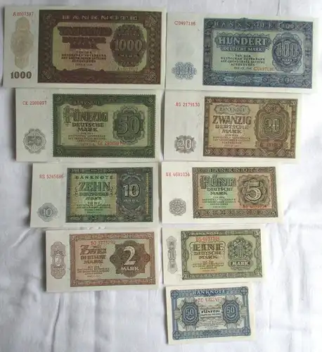 Satz DDR mit 9 Banknoten 50 Pfennig - 1000 Mark 1948 KASSENFRISCH ! (165162)