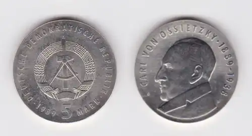 DDR Gedenk Münze 5 Mark Carl von Ossietzky 1989 Stempelglanz (160386)
