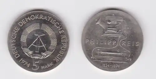 DDR Gedenk Münze 5 Mark Philipp Reis 1974 Stempelglanz (162009)