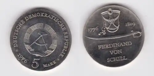 DDR Gedenk Münze 5 Mark Ferdinand von Schill 1976 Stempelglanz (162579)