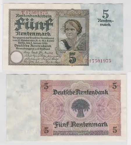 5 Rentenmark Banknote Weimarer Republik 2.1.1926 Ro Nr.164 b (165575)