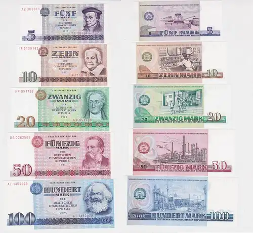 Banknoten 5 bis 100 Mark DDR 1971-1975 kassenfrisch UNC (165267)