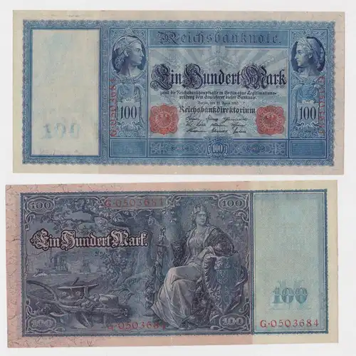 100 Mark Banknote 21.4.1910 Deutschland Rosenberg 44b Flottenhunderter (165640)