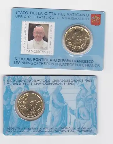 Vatikan 50 Euro Cent Münze 2013 Coincard No.3 Briefmarke + Euromünze (165410)