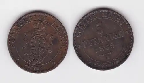 5 Pfennig Kupfer Münze Sachsen 1869 B ss (146339)