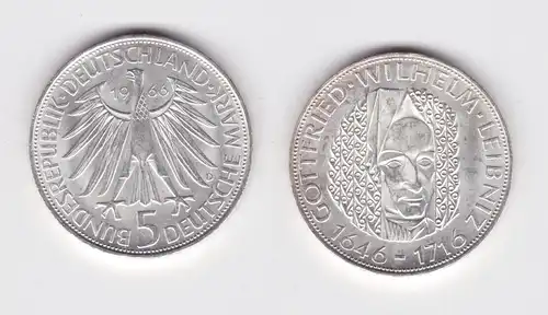 5 Mark Silber Münze Deutschland Gottfried Wilhelm Leibniz 1966 D (149254)