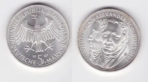 5 Mark Silber Münze Deutschland Gebrüder Humboldt 1967 F (143953)