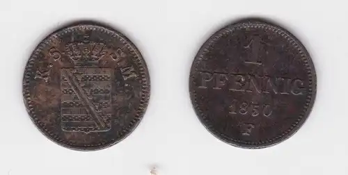 1 Pfennig Kupfer Münze Sachsen 1850 F ss (164710)