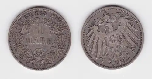 1 Mark Silber Münze Deutschland Kaiserreich 1892 D Jäger Nr.17 (163835)