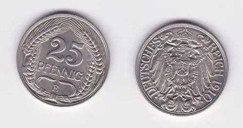 25 Pfennig Nickel Münze Deutsches Reich 1910 E vz (161070)