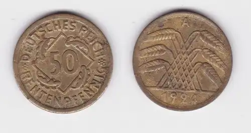 50 Rentenpfennig Messing Münze Weimarer Republik 1924 A Jäger 310 ss (160142)