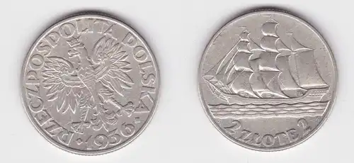 2 Zloty Silber Münze Polen Segelschiff 1936 vz (160627)