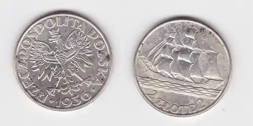 2 Zloty Silber Münze Polen Segelschiff 1936 vz (165319)