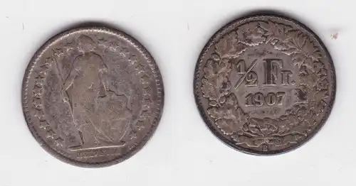 1/2 Franken Silber Münze Schweiz 1907 B (160870)
