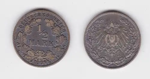 1/2 Mark Silber Münze Deutsches Reich 1908 J ss  (162197)