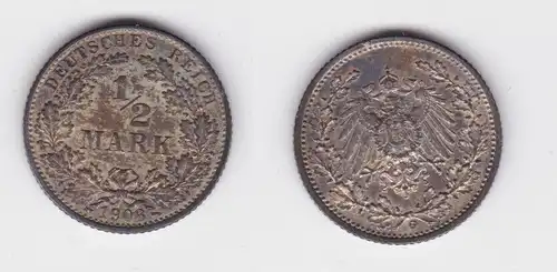 1/2 Mark Silber Münze Deutsches Reich 1908 G vz (163065)