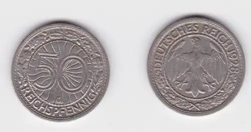50 Pfennig Nickel Münze Weimarer Republik 1928 G (163799)