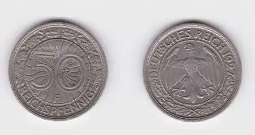 50 Pfennig Nickel Münze 1927 F Jäger 324 ss (164618)