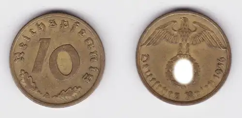 10 Reichspfennig Messing Münze Deutsches Reich 1936 D Jäger 364 ss+ (163245)