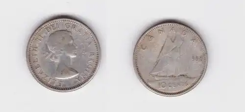 10 Cents Silber Münze Kanada Canada Schiff 1958 ss (161581)