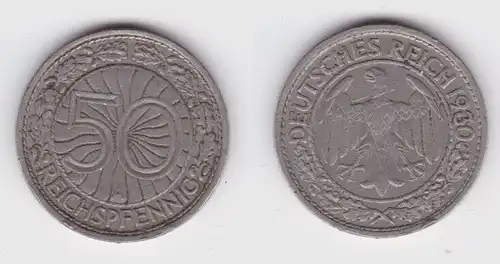 50 Pfennig Nickel Münze Weimarer Republik 1930 A (151310)