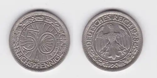 50 Pfennig Nickel Münze Weimarer Republik 1928 E (159288)